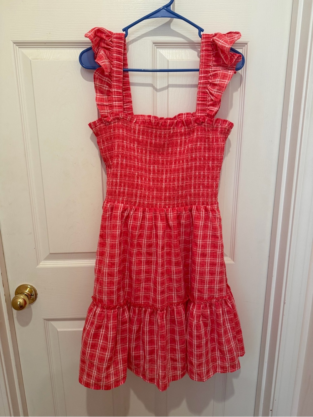 Tullabee Red Plaid Smocked Ruffle Tiered Sundress L